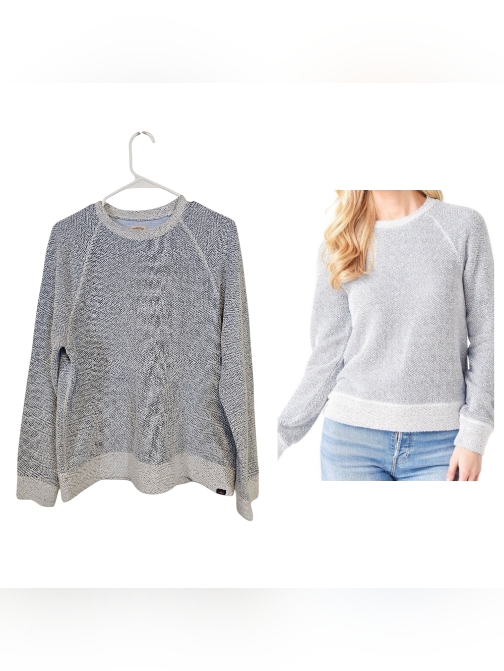 Faherty Whitewater Crewneck Sweater Two Toned Jacquard Herringbone Fabric